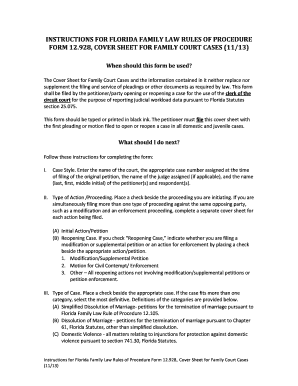 Florida Family Court Case Cover Sheet