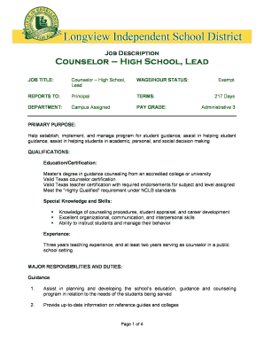High School Counselor Job Description