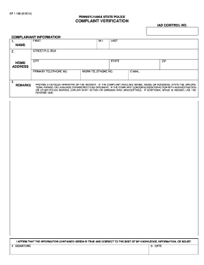 Pennsylvania State Police Complaint Verification Form