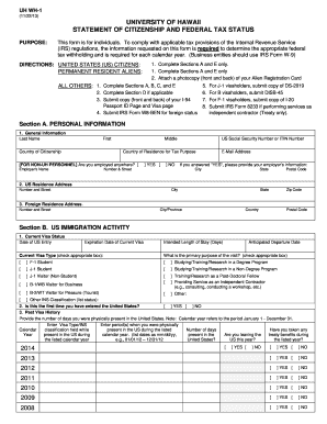University of Hawaii Statement of Citizenship and Federal Tax Status
