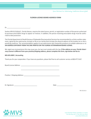 Florida Veterinarian License Address Form