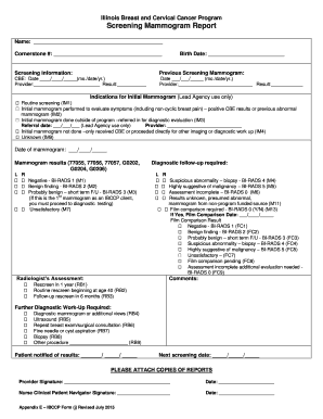 Illinois Breast and Cervical Cancer Program Screening Mammogram Report