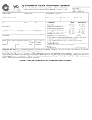 City of Alexandria Pet License Application
