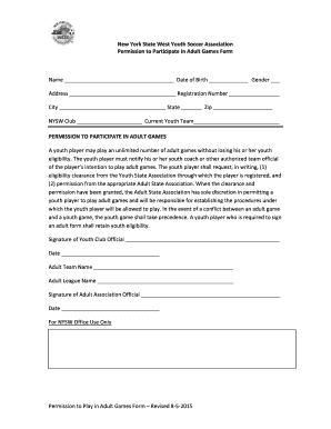 New York Youth Soccer Adult Games Permission Form