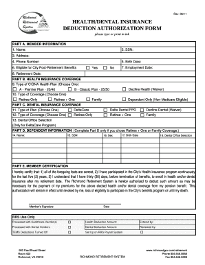 Health/Dental Insurance Deduction Authorization Form