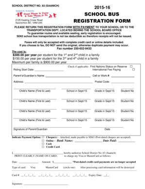 School District No. 63 Saanich School Bus Registration Form