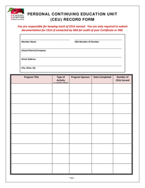 Continuing Education Unit Record Form
