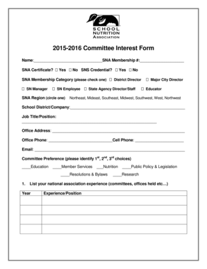Committee Interest Form - School Nutrition Association - docs schoolnutrition