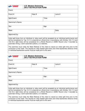 US Masters Swimming Split Notification Form