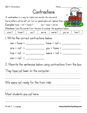Grade 3 Contractions Worksheet