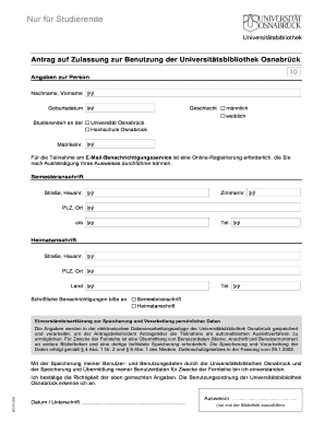 Antrag auf Zulassung zur Benutzung der Universitätsbibliothek Osnabrück