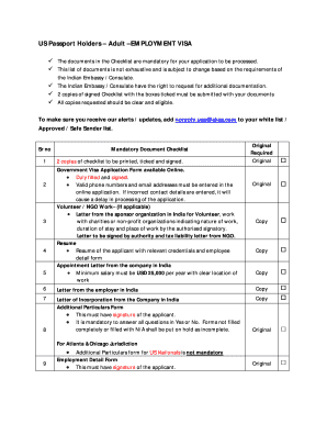 Indian Employment Visa Checklist