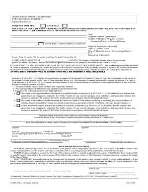 Colorado Deed of Trust Release Request