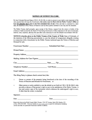 Colorado Notice of Intent to Cure