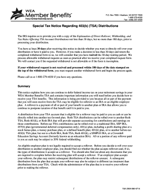 Special Tax Notice Regarding 403(b) (TSA) Distributions