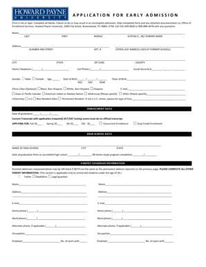 Early Admission Application Form