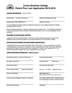 Parent PLUS Loan Application pdf - Culver-Stockton College - culver