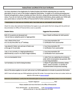 Orphan/Foster Care Verification Form