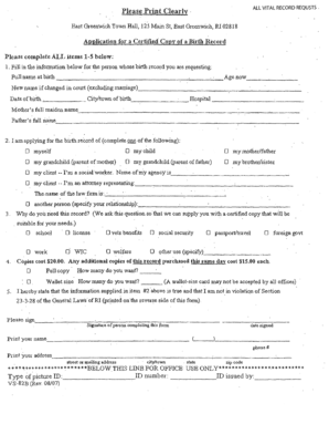 Rhode Island Birth Record Request Form