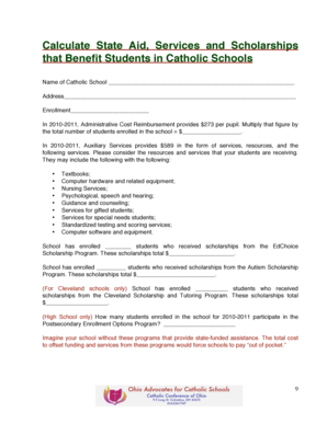 Catholic School State Aid Calculation Form