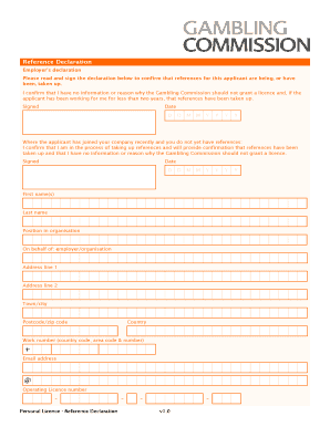 Gambling Commission Reference Declaration