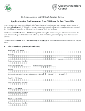 Application for Entitlement to Free Childcare for Two Year Olds