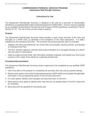 California Perinatal Risk Assessment Summary