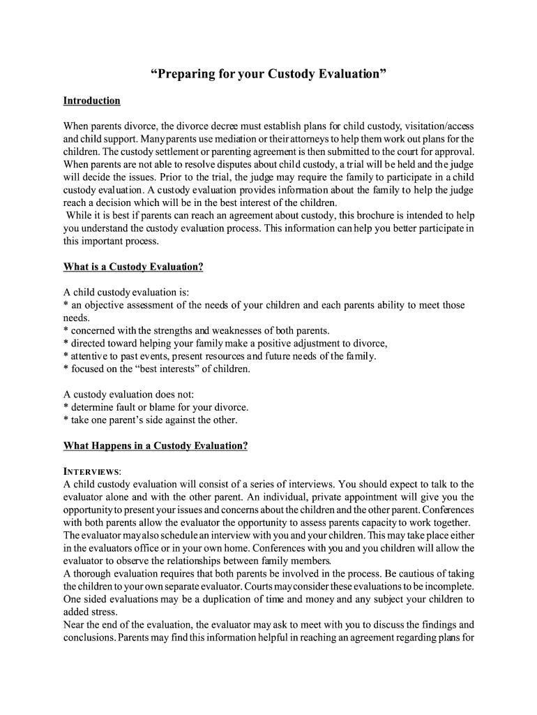 Fillable Online Preparing for your Custody Evaluation Fax Email Print