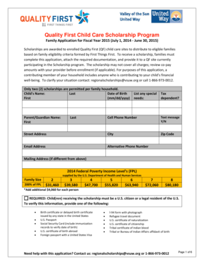 Quality First Child Care Scholarship Application