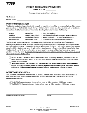 Student Information Opt-Out Form