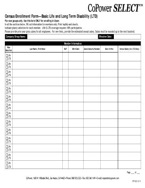 Census Enrollment Form for Life and LTD