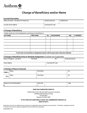 Change of Beneficiary and Name Form