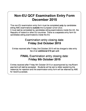 Non-EU QCF Examination Entry Form