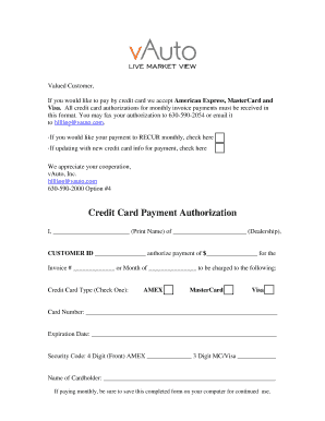 Credit Card Payment Authorization - vAuto