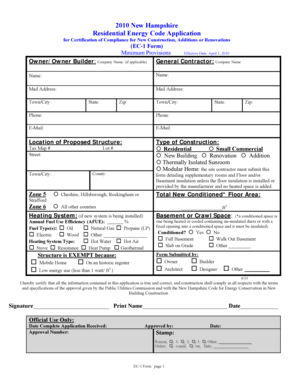 New Hampshire Residential Energy Code Compliance Form