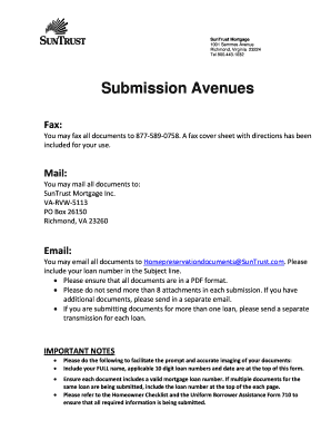SunTrust Mortgage Loss Mitigation Fax Coversheet