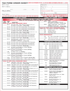2015 Tax Form Order Sheet