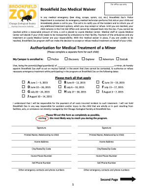 Brookfield Zoo Medical Waiver