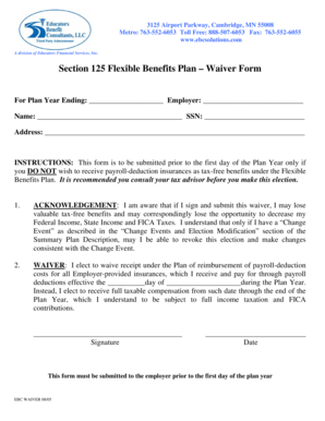 Section 125 Flexible Benefits Plan Waiver Form