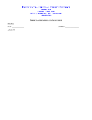 East Central Special Utility District Service Application and Agreement