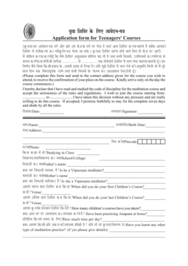 Teenagers' Vipassana Course Application Form