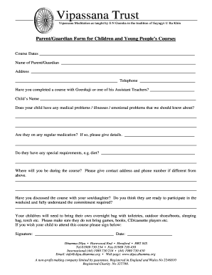 Parent Guardian Form for Vipassana Meditation Course