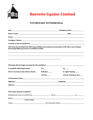 Veterinary Withdrawal Form