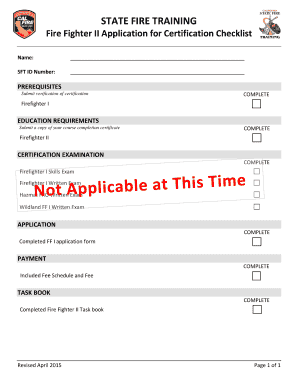 Fire Fighter II Certification Application Checklist