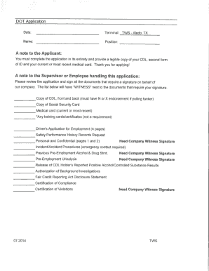 Driver Application for Employment