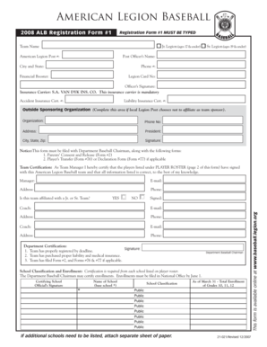 American Legion Baseball Registration Form