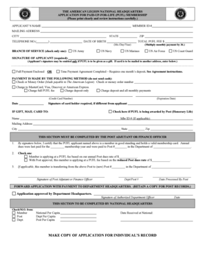 American Legion Paid-Up-For-Life Membership Application