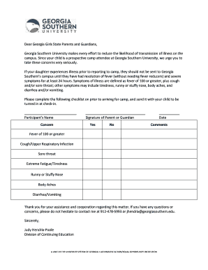 Georgia Girls State Camp Health Checklist