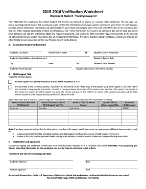 2015-2016 Verification Worksheet
