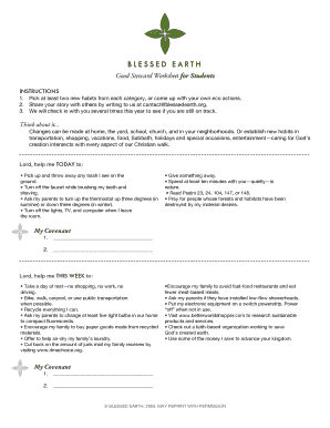 Blessed Earth Good Steward Worksheet